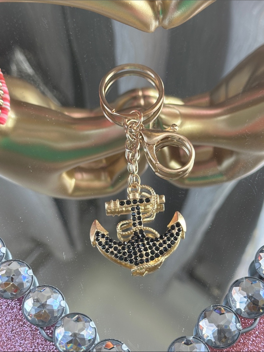 Gold Anchor Keychain with Black Accents